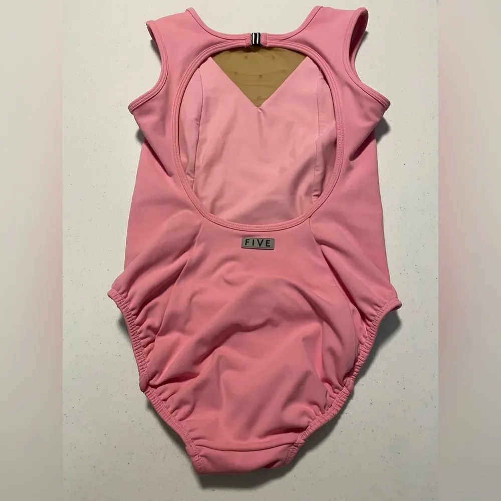 Five 5 Dance costume solo pink mesh leotard custom rhinestoned SA-Small adult